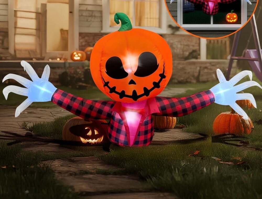 4ft Halloween Inflatable Pumpkin Jack-O-Lantern Ghost Window Breaker - Picture 1 of 5